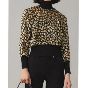 NEW Tory Burch VELVET DEVORE TOP in Little Black Leaves